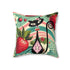Whimsical Atomic Cat & Strawberry Decorative Pillow - Cozy Home Accent - Mid Century Modern Gal