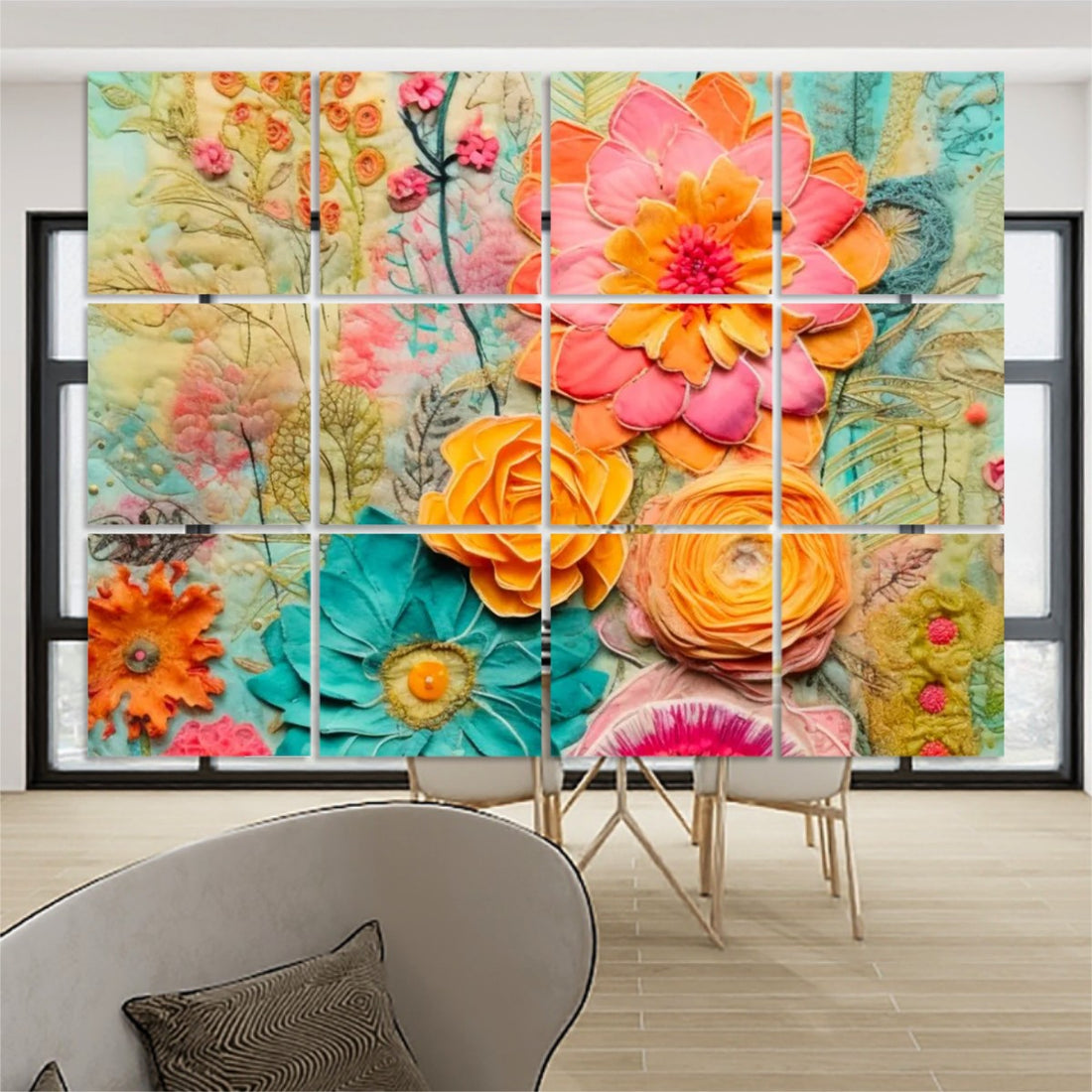 Boho Floral Retro Artsy Flowers Hanging Room Dividers