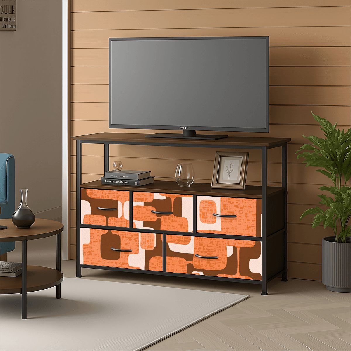 Mid Century Modern Orange Brown Mod Groovy TV Stand Media Console - Mid Century Modern Gal