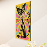 Atomic Groovy Cat Wall Art, Kitschy Retro Quirky Cat Lover Large Canvas Print - Mid Century Modern Gal