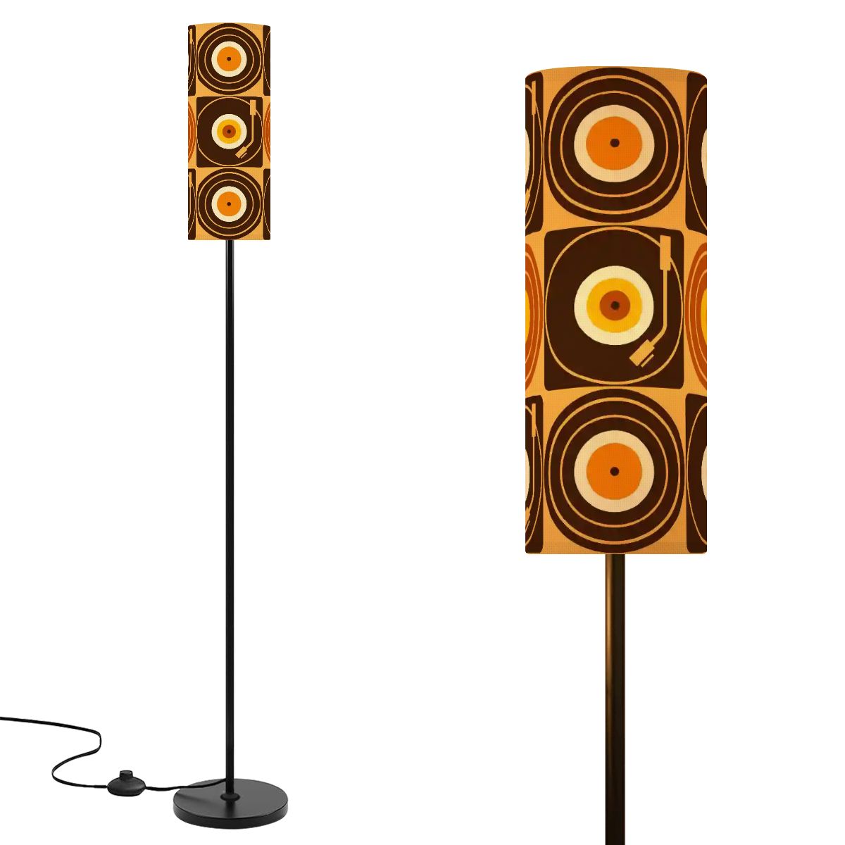 Groovy Retro Record Players, Brown Orange Yellow, Slim Floor Lamp - Mid Century Modern Gal