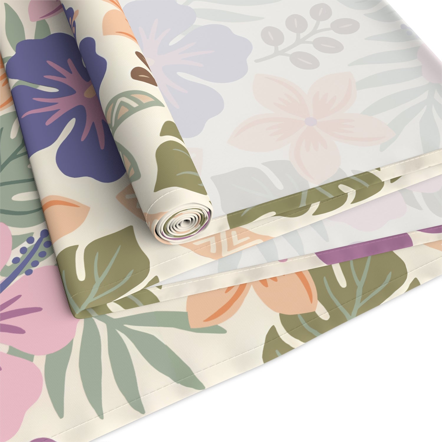 Retro Tropical Tiki Summer, Hawaiian Hibiscus Purple Table Runner