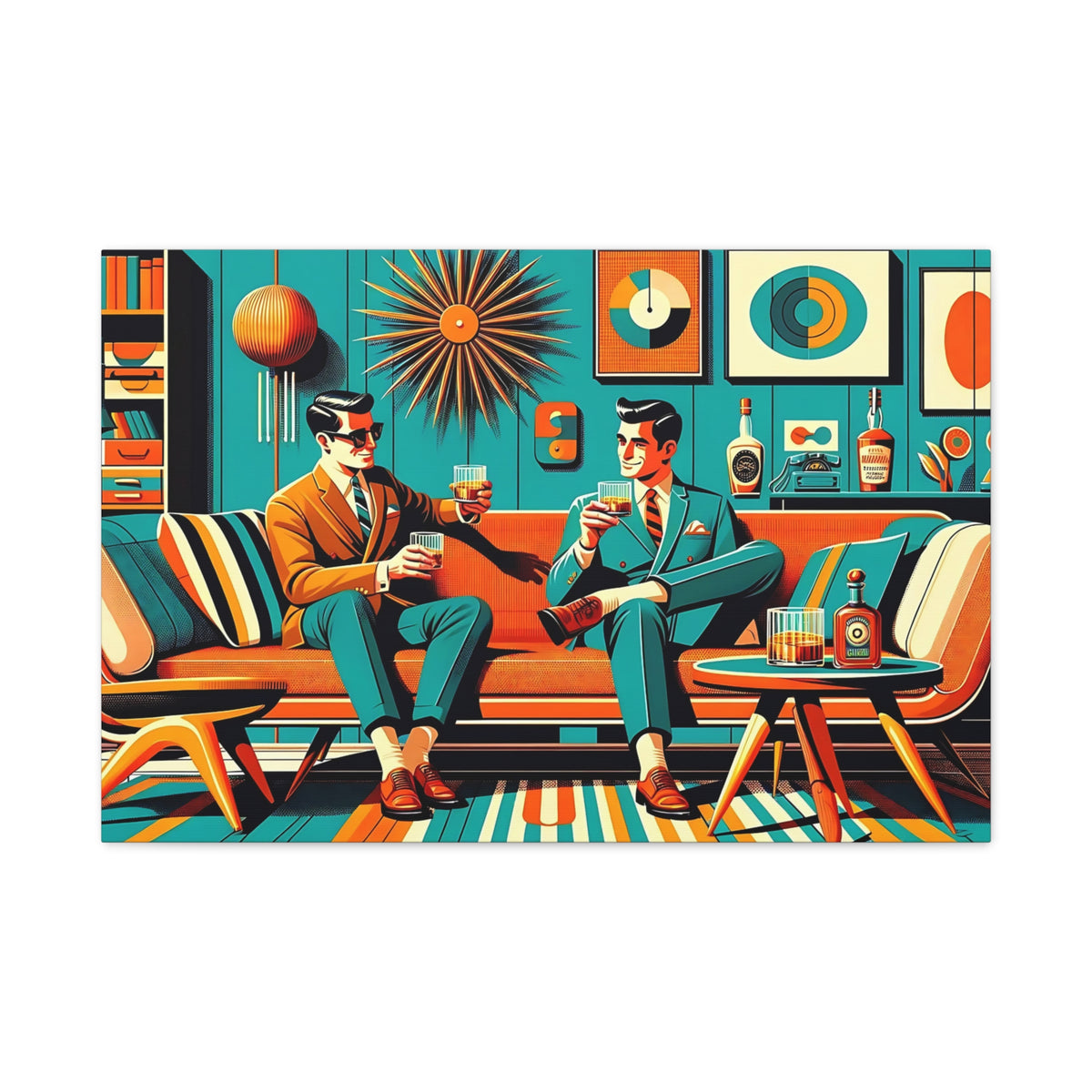 Mid Century Modern Mod Men, Bourbon Drinkers MCM Barware Lounge Wall Art - Mid Century Modern Gal
