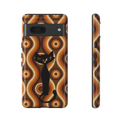 Retro Phone Case, Groovy Brown, Atomic Kitsch Cat Tough Smart Phone Cases