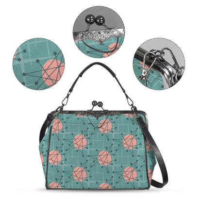 Mid Century Modern Atomic Starburst Teal Pink Kisslock Crossbody Purse - Mid Century Modern Gal