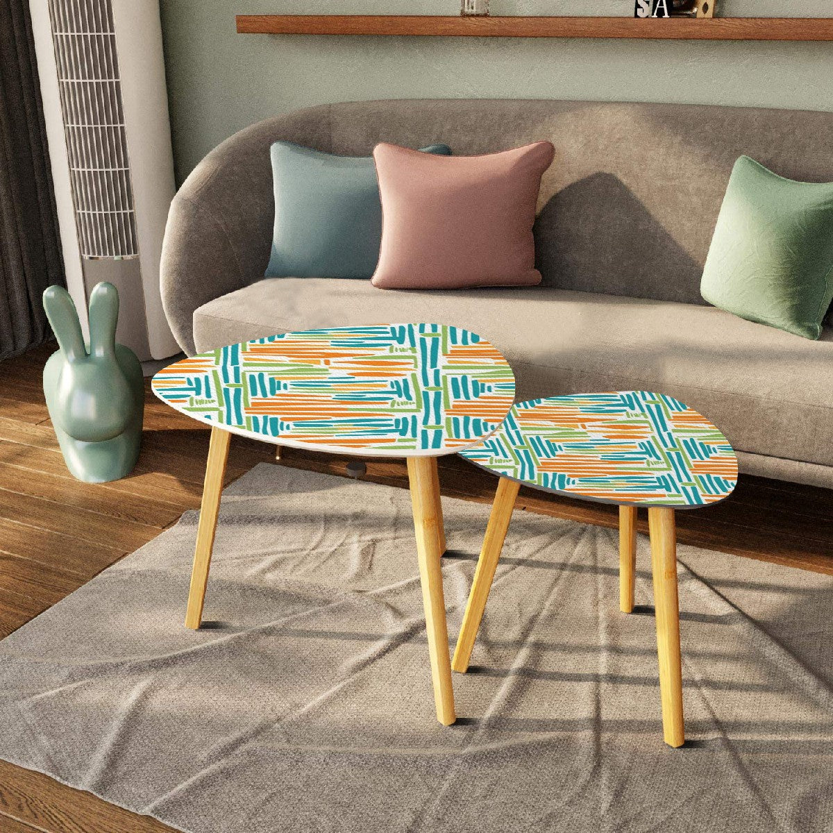 Mid Century Modern Furniture Nesting Tables, Tiki Inspired Color Pop Mod End Tables - Mid Century Modern Gal