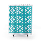 Mid Century Modern 50s Breezeblock Modern Geometric Shower Curtains, Aqua Blue Bath Decor - Mid Century Modern Gal