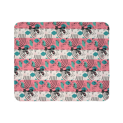 Mid-Century Modern Atomic Cat Pink Teal Retro Cat Fleece Sherpa Blanket - Cozy &amp; Stylish - Mid Century Modern Gal