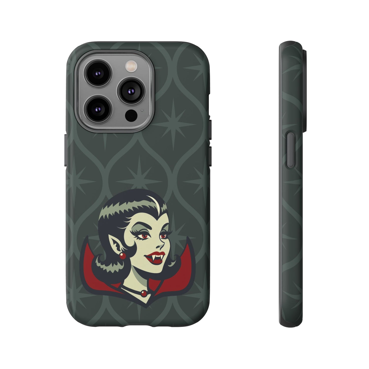 Vampire Dracula Girl Halloween Goth Horror Buff MCM Green Tough Phone Case - Mid Century Modern Gal