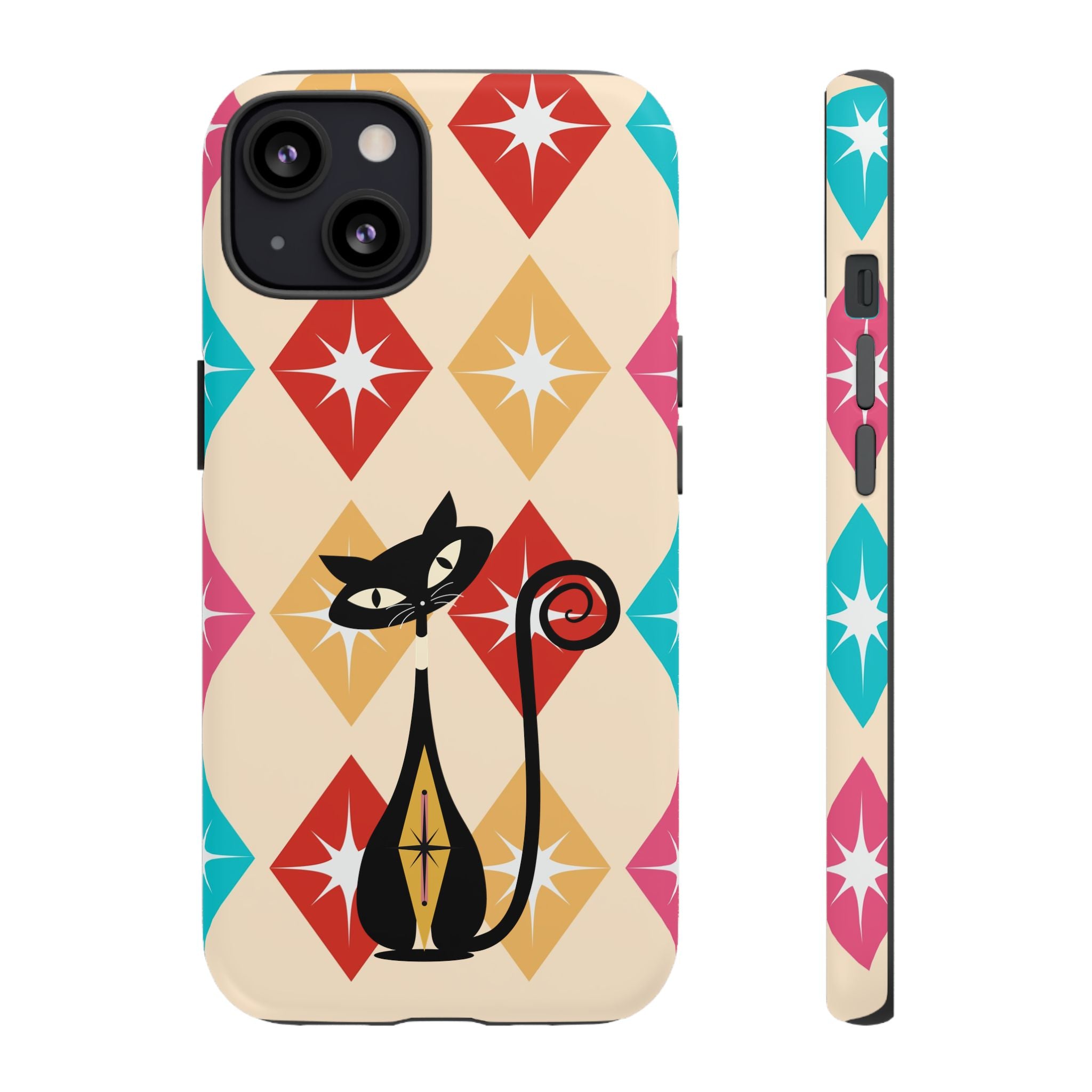 Mid Century Modern Atomic Cat, Atomic 50s Diamonds Retro Phone Tough Cases