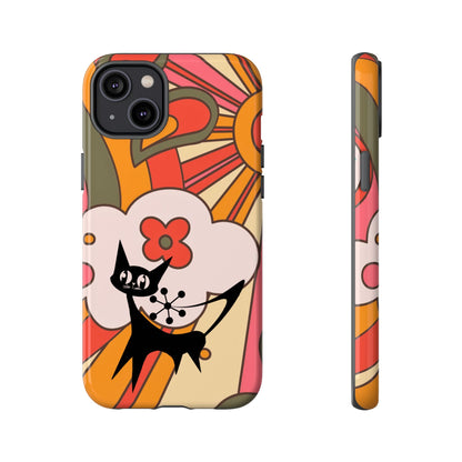 Atomic Cat, Retro Sunburst, Groovy Mod Smart Phone Tough Phone Cases - Mid Century Modern Gal