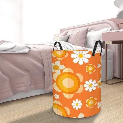 Retro Flower Power Orange Mod Daisy Circular Laundry Basket