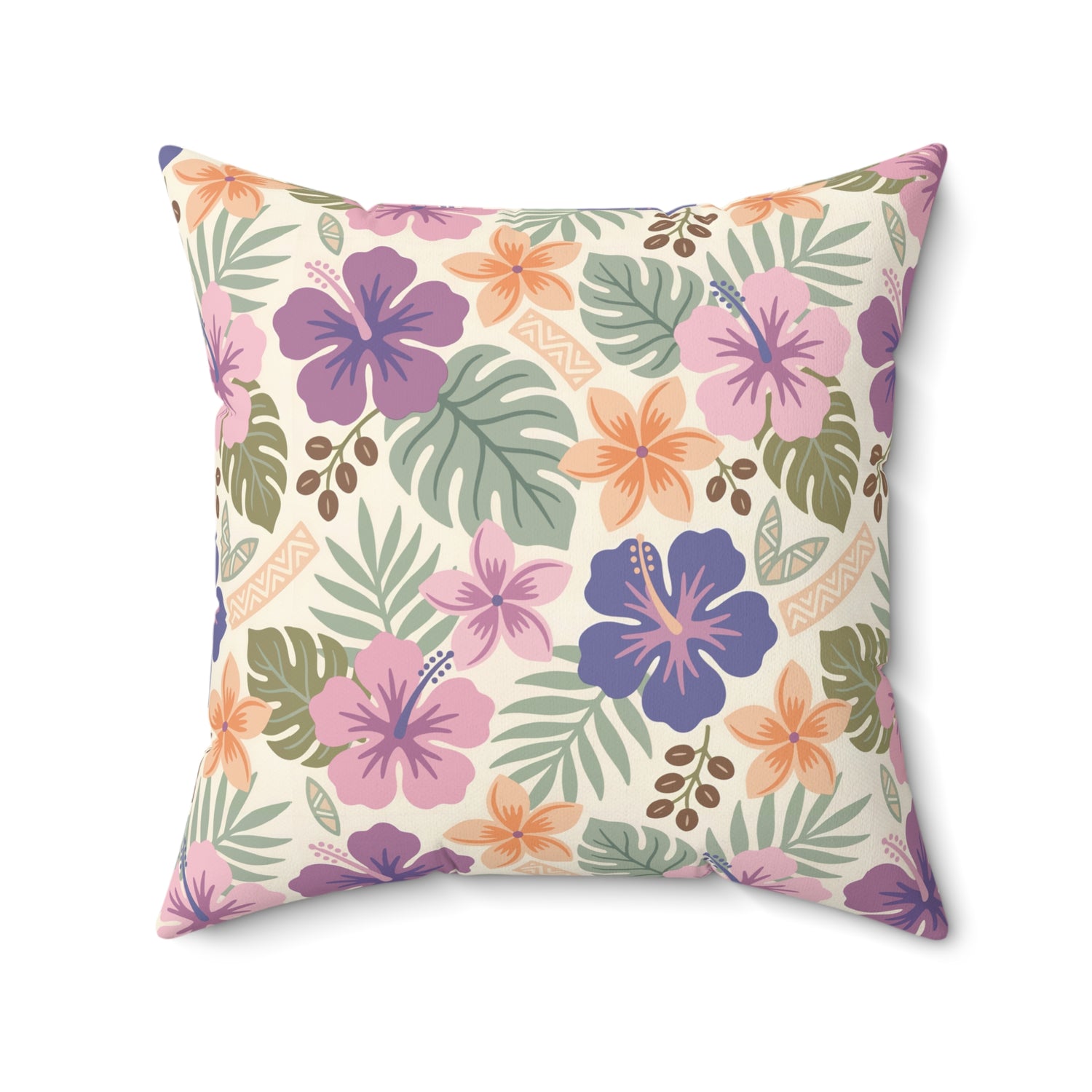 Retro Tropical Tiki Summer, Hawaiian Hibiscus Purple Pillow Cover and Insert - Mid Century Modern Gal