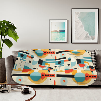 Mid Century Modern Bauhaus Geometric Designed, Retro Sherpa Blanket - Mid Century Modern Gal