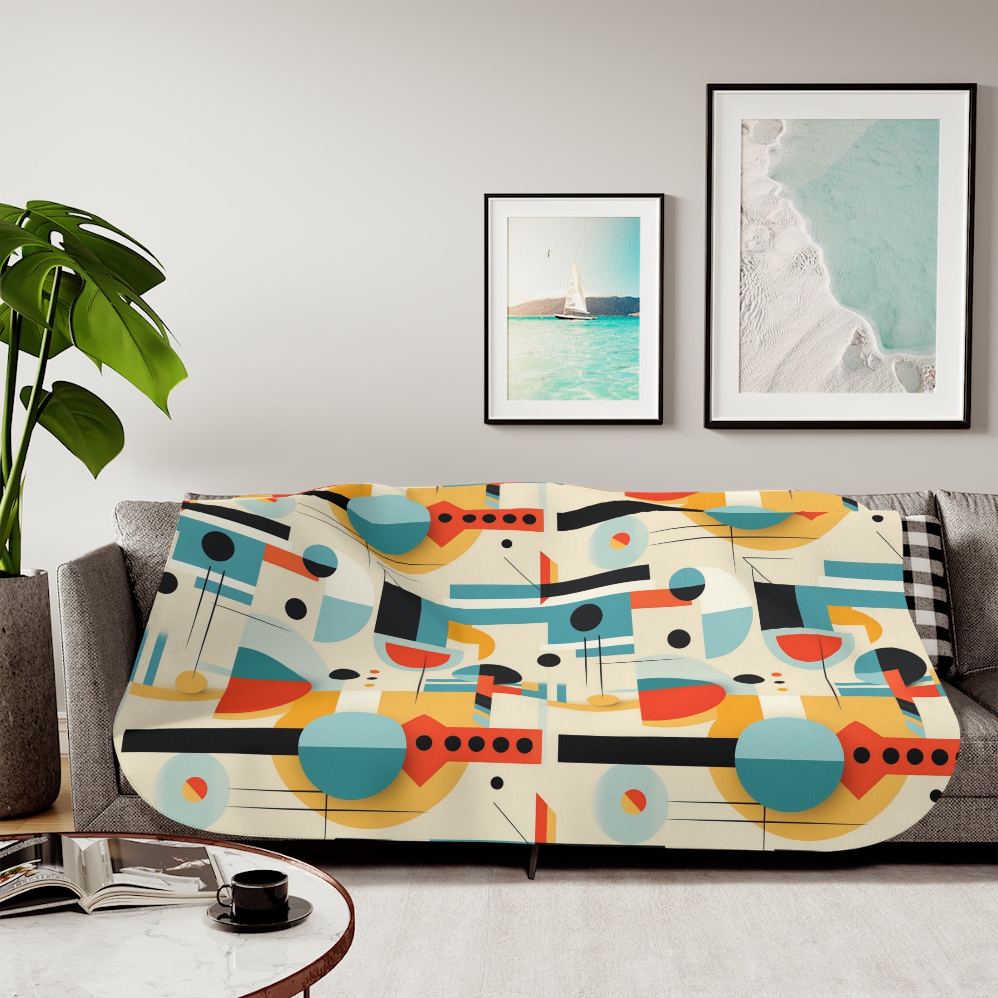 Mid Century Modern Bauhaus Geometric Designed, Retro Sherpa Blanket - Mid Century Modern Gal
