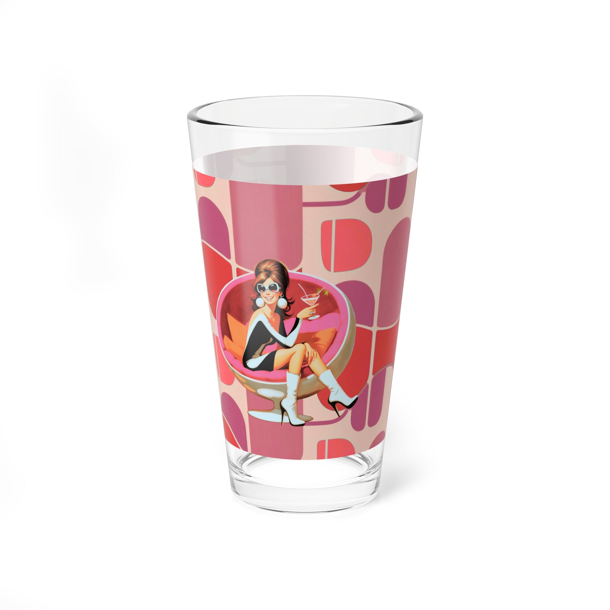Mid Mod 60s Gal Retro Cocktail Mixing Glass - 16oz, Stylish Mid-Century Design - Mid Century Modern Gal