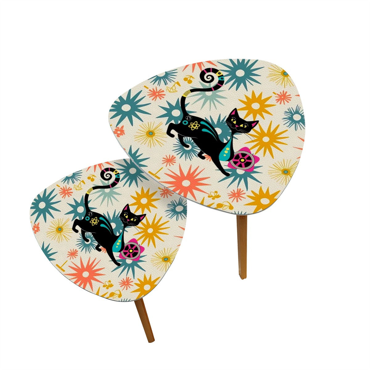 Atomic Retro Black Cat, Starburst, Mid Century Modern Kitsch Nesting Tables - Mid Century Modern Gal