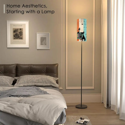 Atomic Kitschy Cats, Mid Century Modern Aqua Orange, Cream Starburst Retro Slim Floor Lamp Modern Standing Lamp - Mid Century Modern Gal