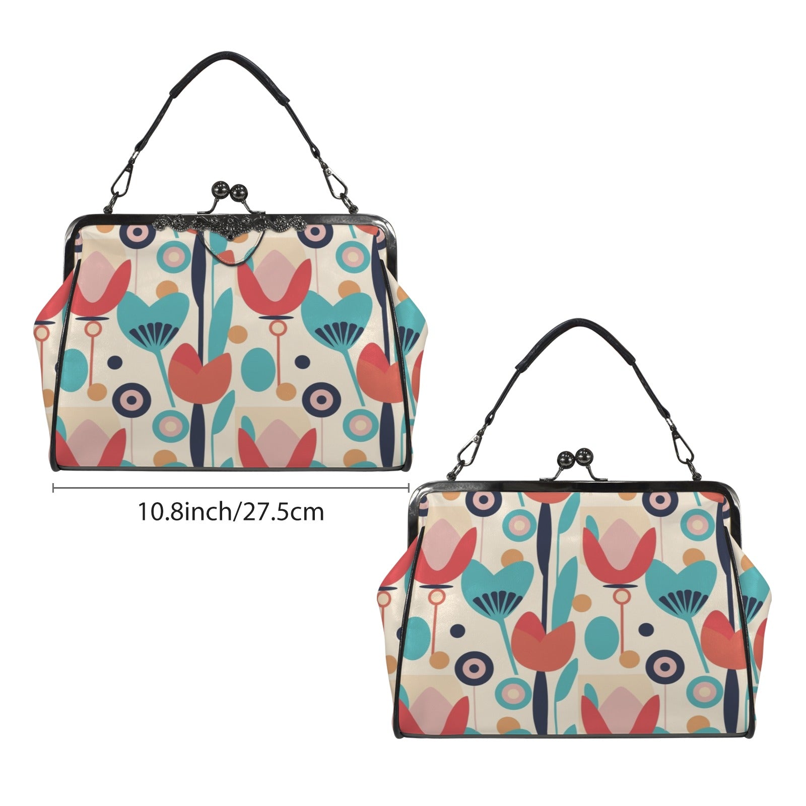 Mid Century Modern Retro Scandinavian Floral Kisslock Crossbody Purse - Mid Century Modern Gal