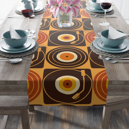 Groovy Retro Record Players, Brown Orange Yellow, Table Runner - Mid Century Modern Gal