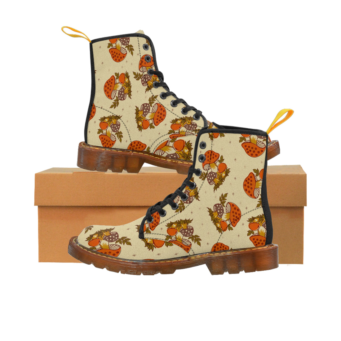 70s Mushroom Groovy Hip, Orange, Brown, Funky Combat Boots - Mid Century Modern Gal