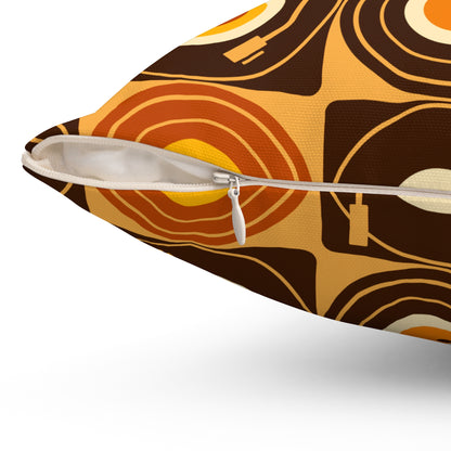 Groovy Retro Record Players, Brown Orange Yellow, Pillow Cover and Insert - Mid Century Modern Gal