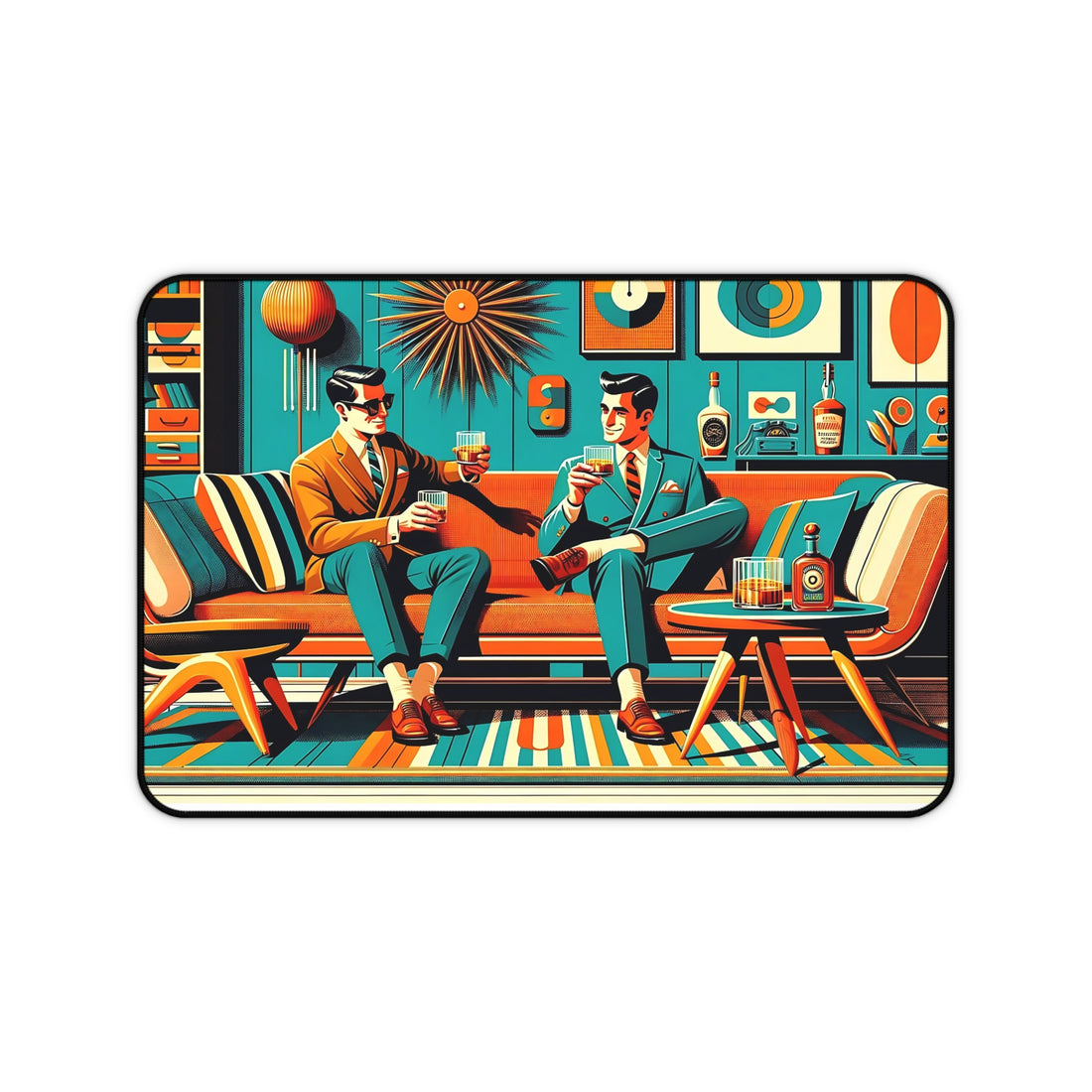 Dapper Dudes Bourbon Drinkers Stylish Retro Desk Mat - Vintage Vibe for Home Office - Mid Century Modern Gal