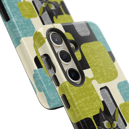 Mid Century Modern Geometric Kitschy Cat, Boomerang Retro Smart Phone Tough Cases