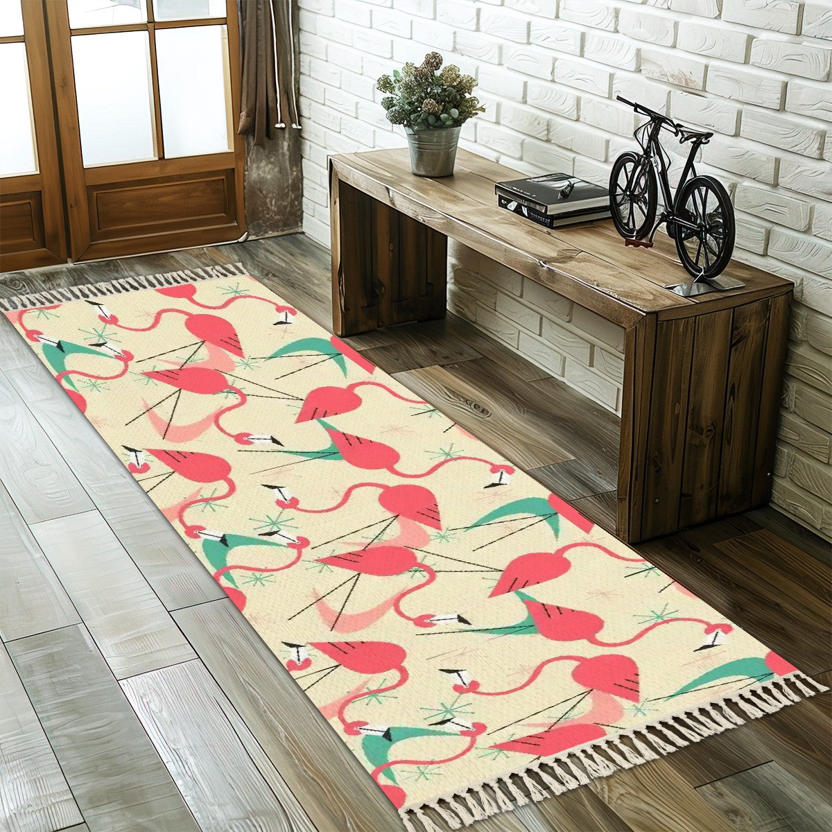Mid Century Modern Kitschy Fun Dancing Flamingos Rug Runner With ...