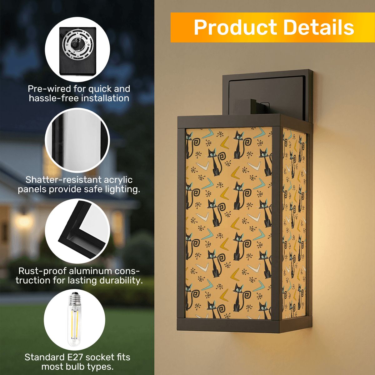 Atomic Cat Mid Mod Yellow Boomerang Starbursts Entry, Indoor Outdoor Sconces Patio Wall Light - Mid Century Modern Gal