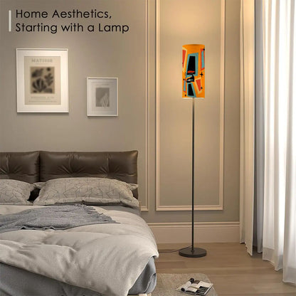 Atomic Cat Mid Mod Geometric Orange MCM Slim Floor Lamp - Mid Century Modern Gal