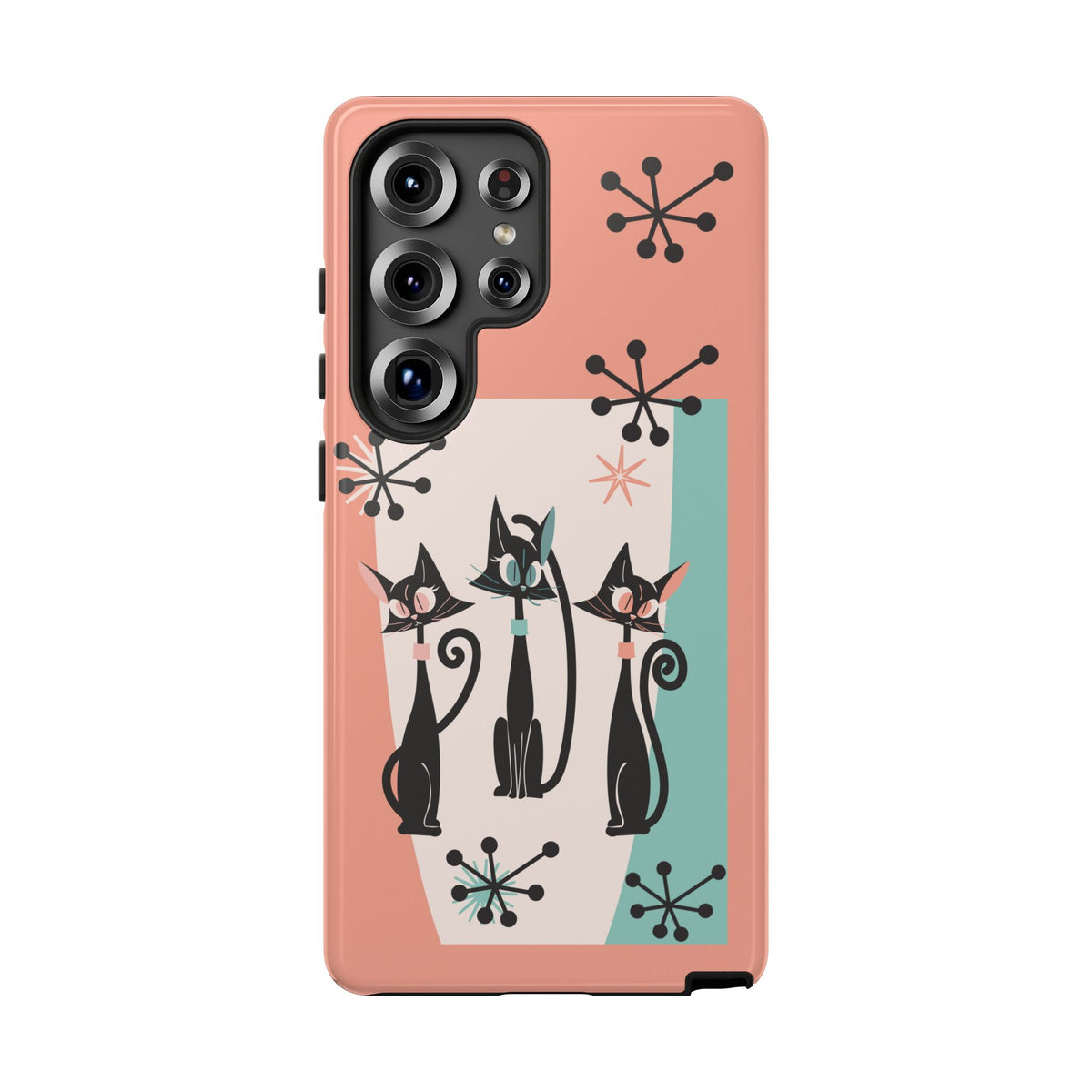 Atomic Cat Mid Mod Coral Aqua Blue Starburst Kitschy Fun Chic Samsung, Smart Phones Tough Cases