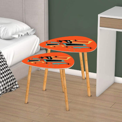 Mid Century Modern Nesting Tables, Orange, Atomic Kitschy Cat, Retro Triangle Coffee Table Set - Mid Century Modern Gal