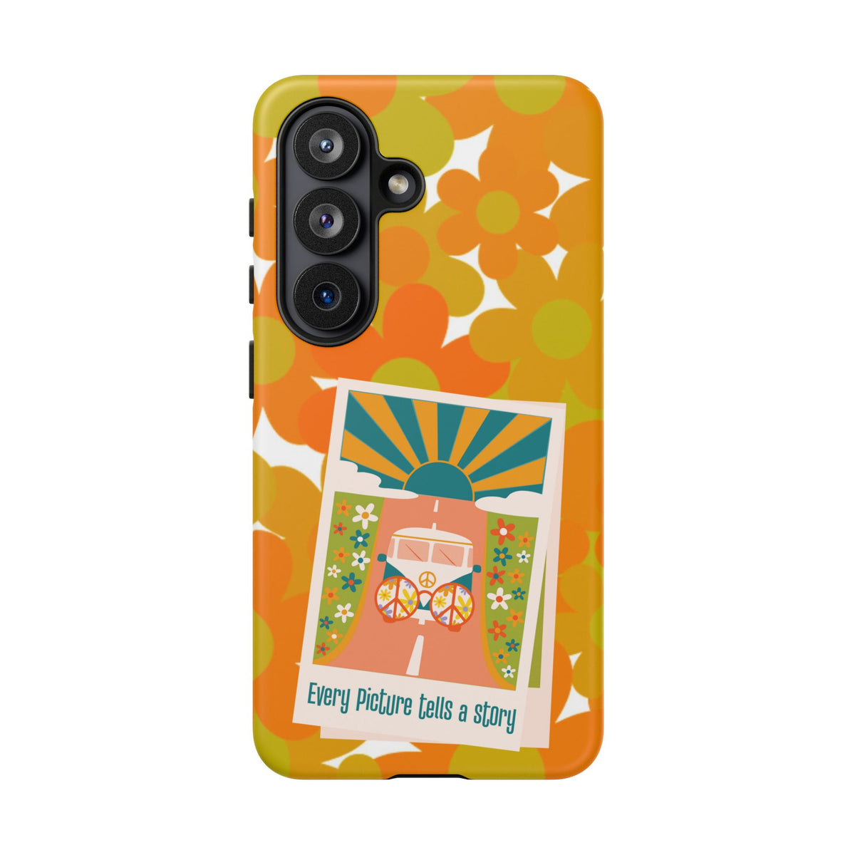 Retro Phone Case, Orange Flower Power, Polaroid Picture, Mod Smart Phone Tough Phone Cases