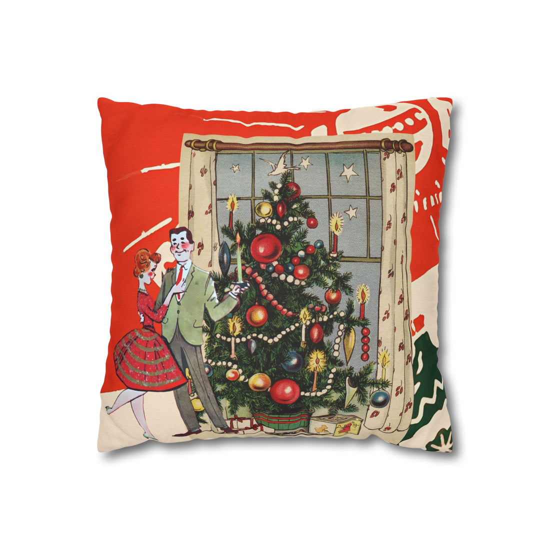 Vintage Kitschy Christmas 50s Couple, Mid Century Modern Holiday Pillow Cover - Mid Century Modern Gal