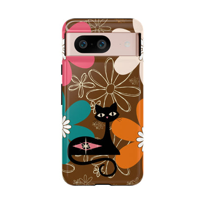 Atomic Cat Retro 70s Vibe Flower Power Tough Cases: Cute Floral and Cat Phone Case for Cat Lovers