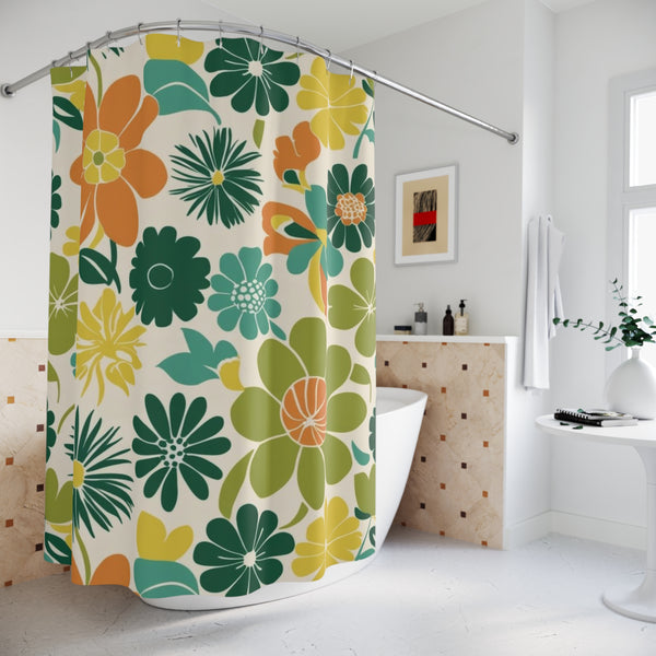 Retro Flower Power 70s Vintage Floral Shower Curtain - Colorful Bathroom Decor