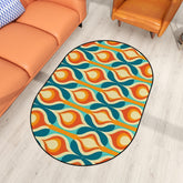 Mid Century Modern Groovy Mod, Teal, Aqua Orange Groovy Oval Rug - Mid Century Modern Gal