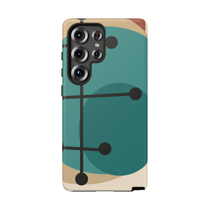 Mid Century Mod, Geometric, Retro Beige Teal Blue, Smart Phones Tough Phone Cases