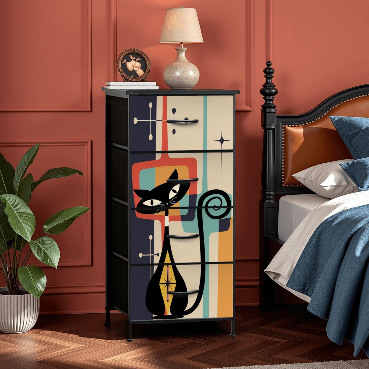 white christmas dresses Mid Century Modern Atomic Cat, Mid Mod Geometric Designed 4-Drawer Dresser