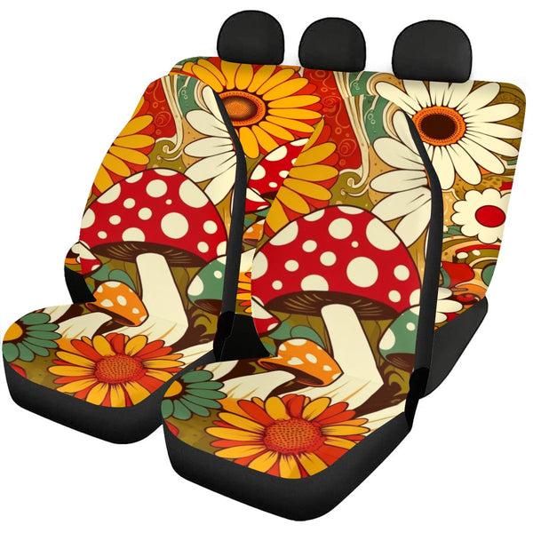 70s Mushroom Groovy Flower Power Hipster Car Seat Covers Full Set