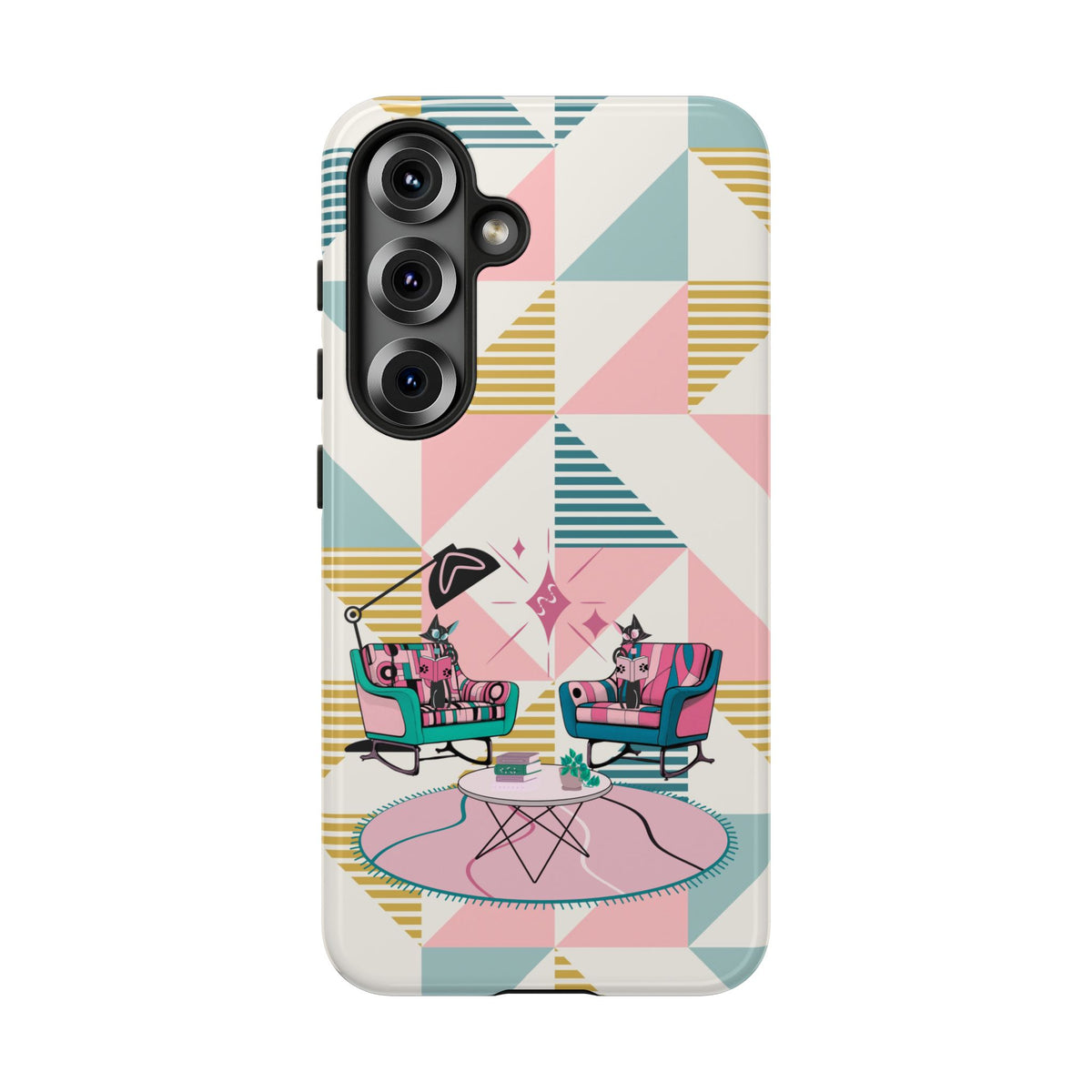 Atomic Cats Reading, Book Talk, Book Lover, Retro Chic Phone Case with Retro Vibe - Cozy Living Room Design