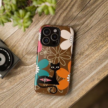 Atomic Cat Retro 70s Vibe Flower Power Tough Cases: Cute Floral and Cat Phone Case for Cat Lovers