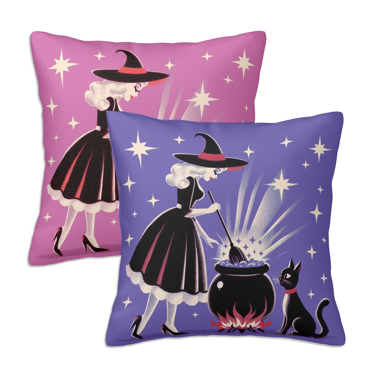 Witch's Brew Mid Century Modern Halloween Gothic Pink & Purple Pillow Covers Only - Mid Century Modern Gal