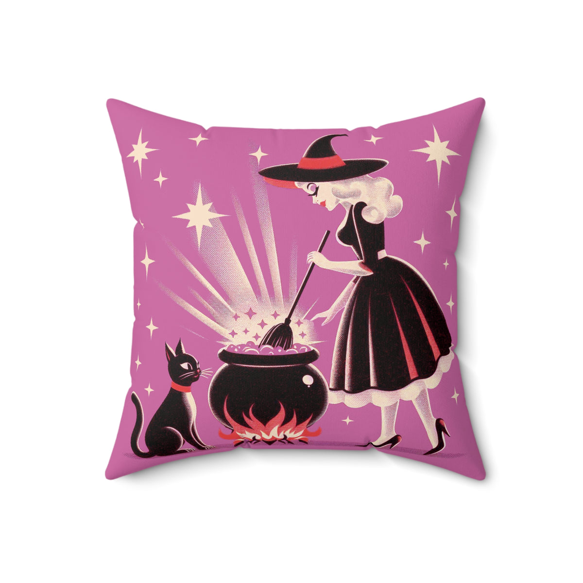 Witch's Brew Mid Century Modern Halloween Gothic Pink Pillow Cover and Insert - Mid Century Modern Gal