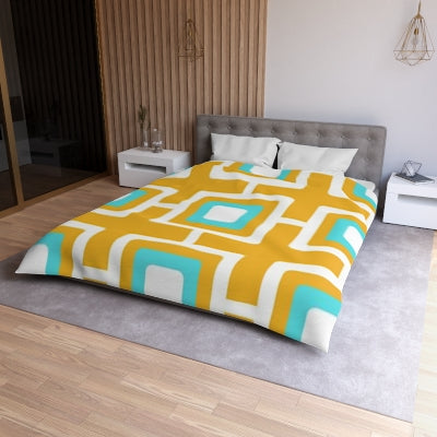 Mid Century Modern Mustard and Turquoise Geometric Retro MCM Home Microfiber Queen Or Twin Size Duvet Cover