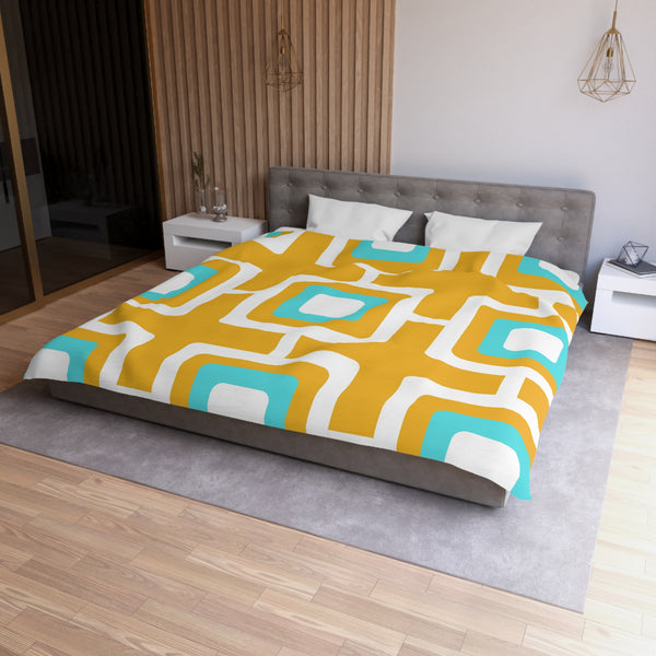 Mid Century Modern Mustard and Turquoise Geometric Retro MCM Home Microfiber Queen Or Twin Size Duvet Cover