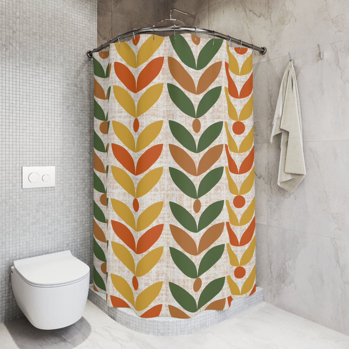 Retro Scandinavian Modern Danish Mid Mod Boho Floral Shower Curtain - Retro Inspired Design for a Cozy Bathroom - Mid Century Modern Gal