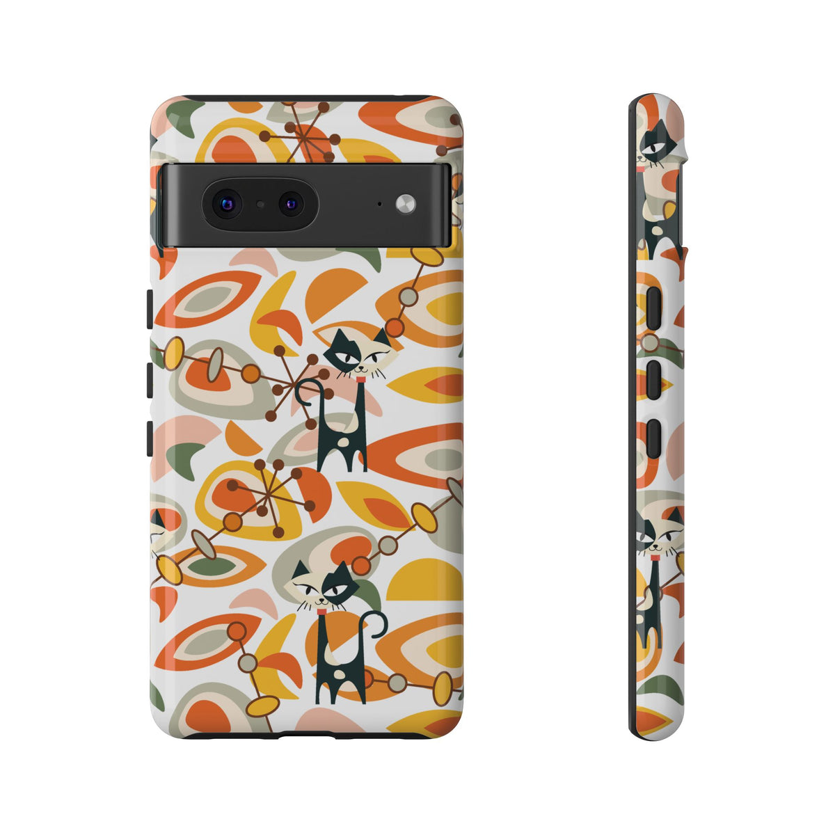 Atomic Cat Mid Mod Orange, Yellow, Groovy Cat Smart Phone Tough Cases - Mid Century Modern Gal