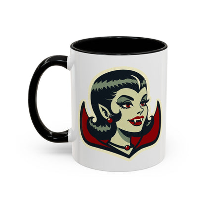 Vampire Dracula Girl Halloween Goth Horror Buff MCM Accent Coffee Mug - Mid Century Modern Gal